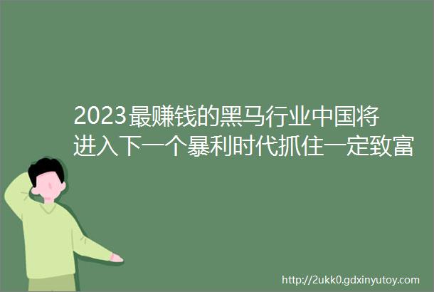 2023最赚钱的黑马行业中国将进入下一个暴利时代抓住一定致富
